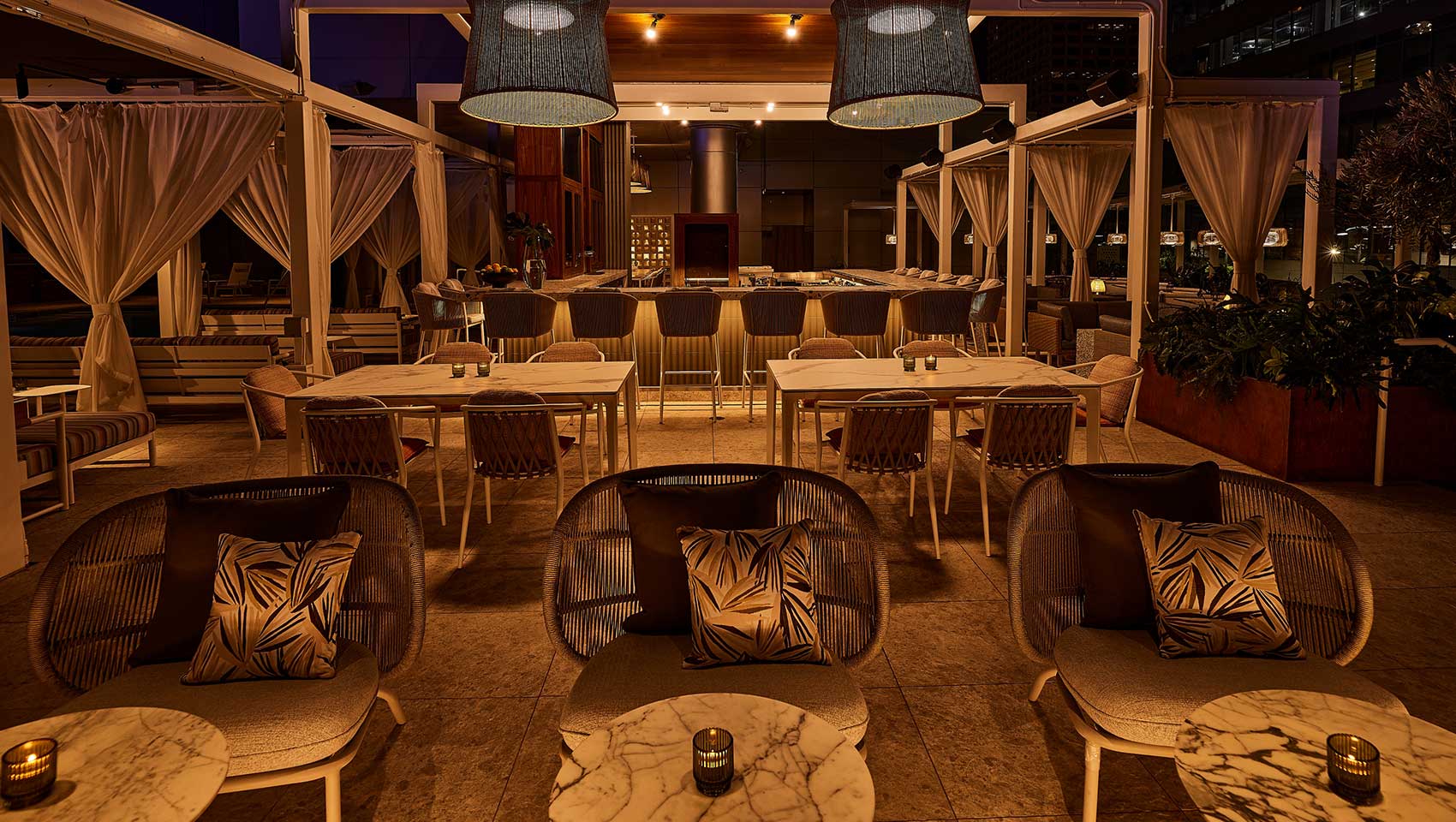 eating at Eden rooftop bar, evening