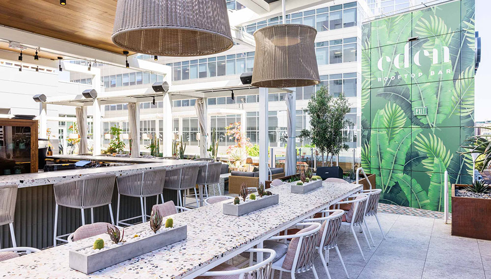 Long table at Eden rooftop bar