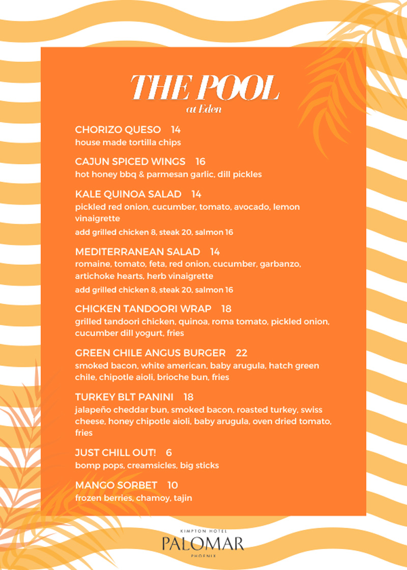 The Pool at Eden Rooftop menu