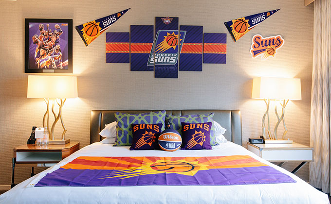 Palomar Phoenix suite with Phoenix Suns basketball décor