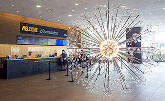 a chandelier in a building