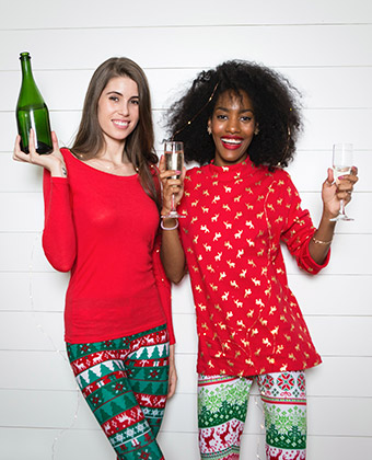 Moms with booze + Christmas tree